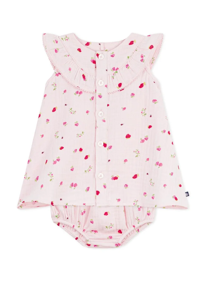 Petit Bateau Babies' cotton baby dress with bloomers, printed with flowers